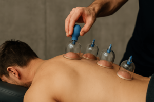 a person receiving a cupping treatment