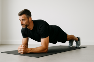 a man doing plank on a mat