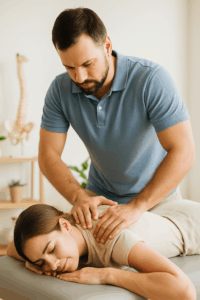 a man massaging a woman's back