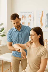 a man massaging a woman's arm
